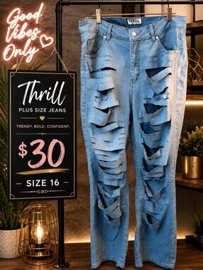 Thrill Light Blue Distressed Plus Size Boyfriend Jeans